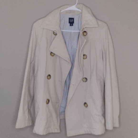 Vintage Gap Pea Coat Double Breasted Buckle Detail Front Pockets Soft Cream W M - Picture 3 of 15